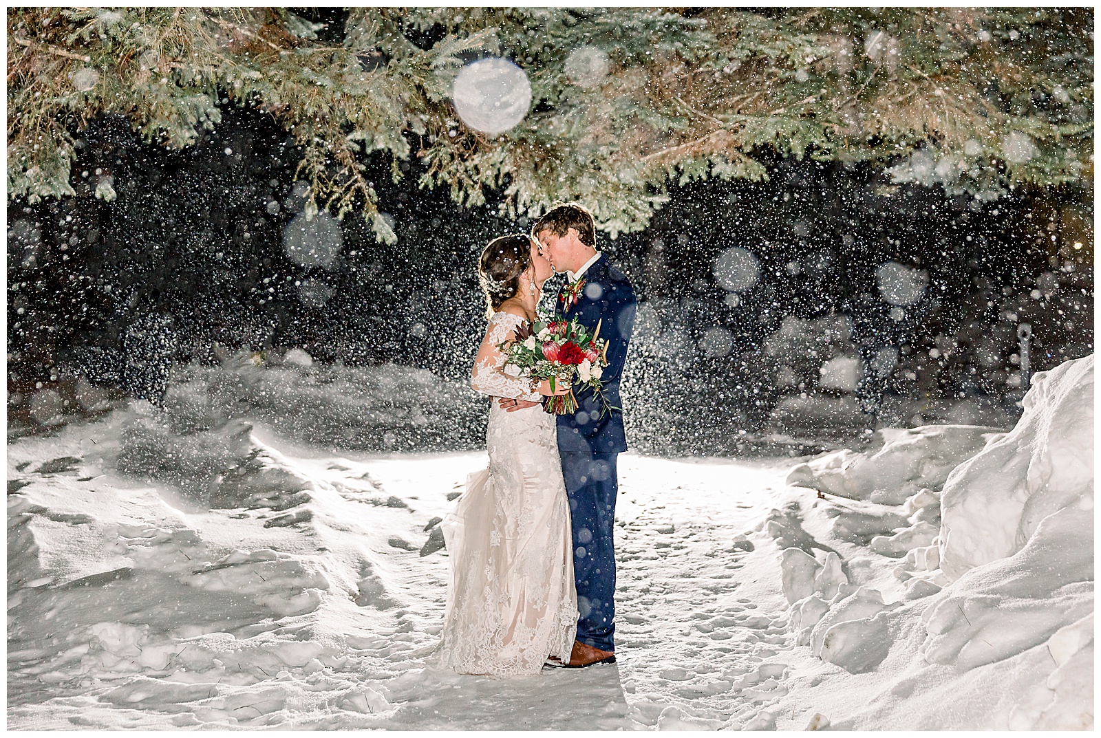 Winter Wedding Night Snow Pictures Timberlake Lodge in Grand Rapids MN