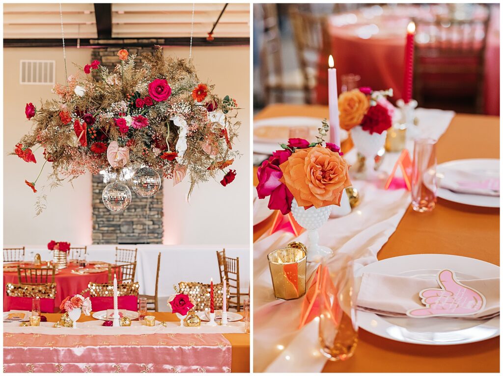 hanging floral arrangement over head table by Eve by Diane Kaarbo
