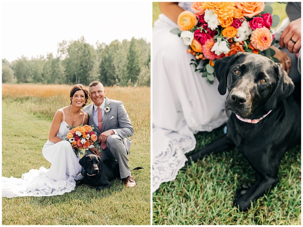 Bride and groom with their dog 