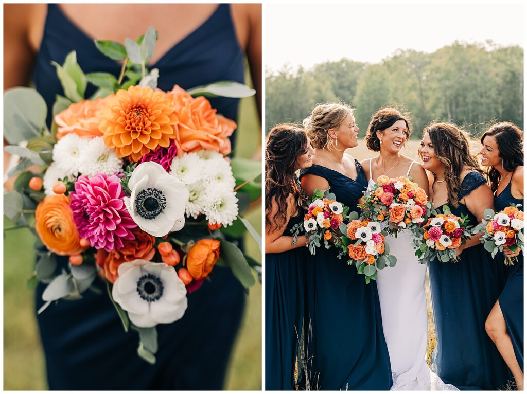 Bridesmaids laughing with each other while holding flowers from For Floral Sake