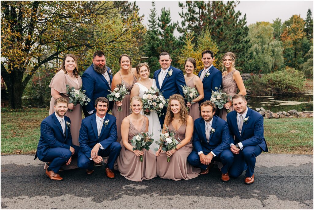 wedding party looking and smiling
